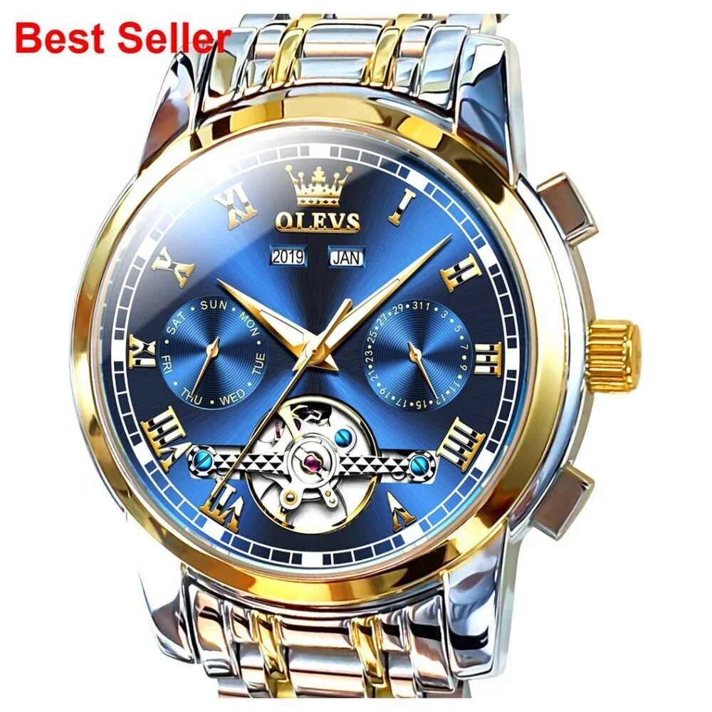 Automatic Mechanical Tourbillon Watch, Stainless Steel, Waterproof, Luminous